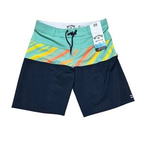 Billabong Mens Size 28 Tribong‎ Pro Performance Boardshorts Navy Mint Green NWT